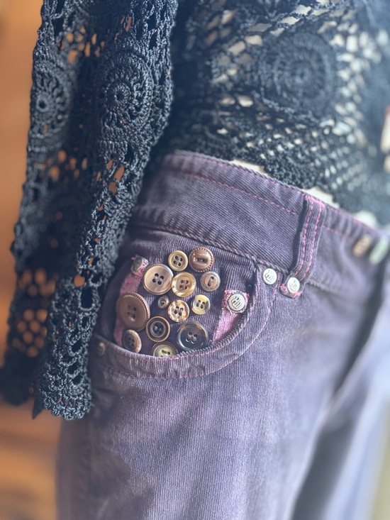Rocawear Denim - OOAK Artisan Repurposed Rocawear Plum Corduroy Flare Pants Vintage Buttons